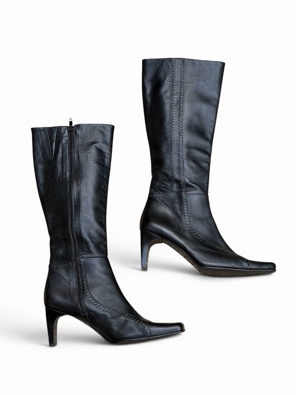 Italian Designer Lorenzetti All Leather Knee-High Boots Made In Italy